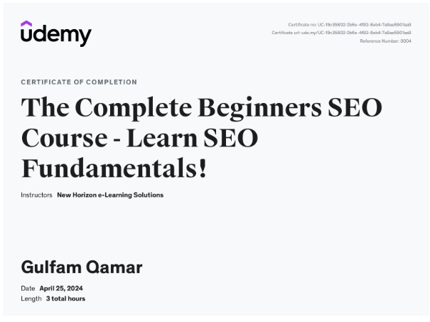 SEO Course Certificate - Udemy