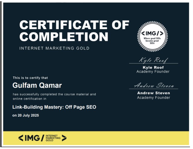 Off-Page SEO Certificate - Internet Marketing Gold